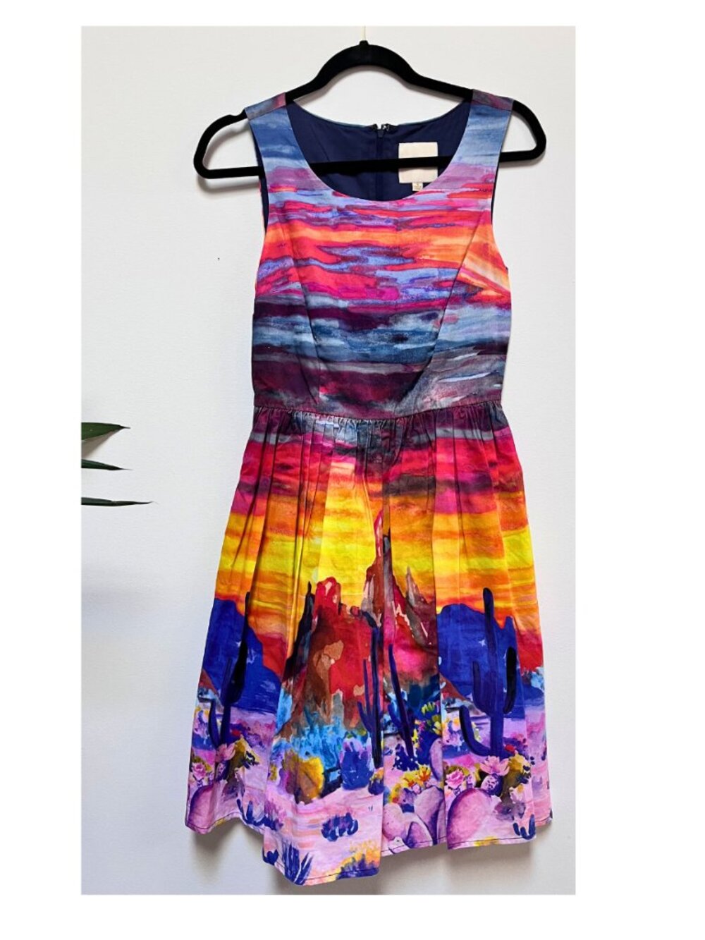 Cotton Modcloth  A-line Dress, Desert sunset painterly design  Size S